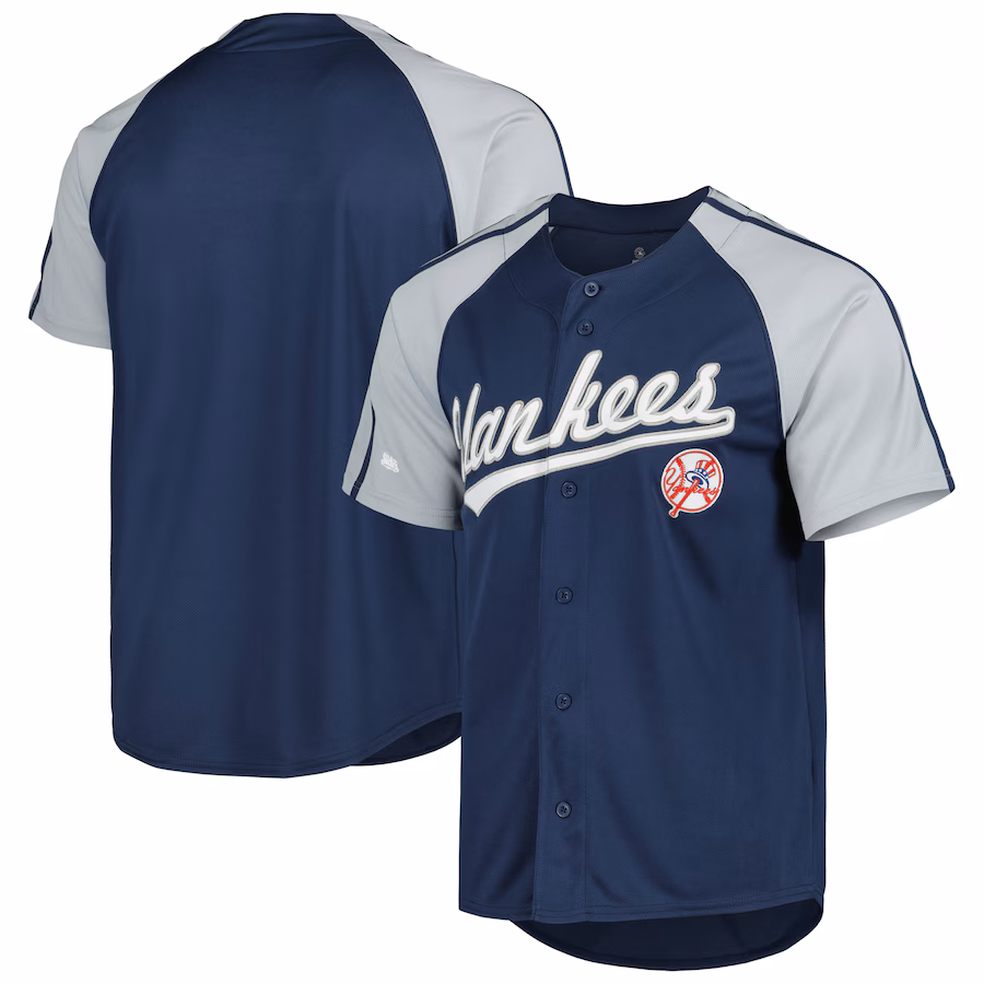 Men's New York Yankees Stitches Navy Button-Down Raglan Fashion Jersey - ujerseystore