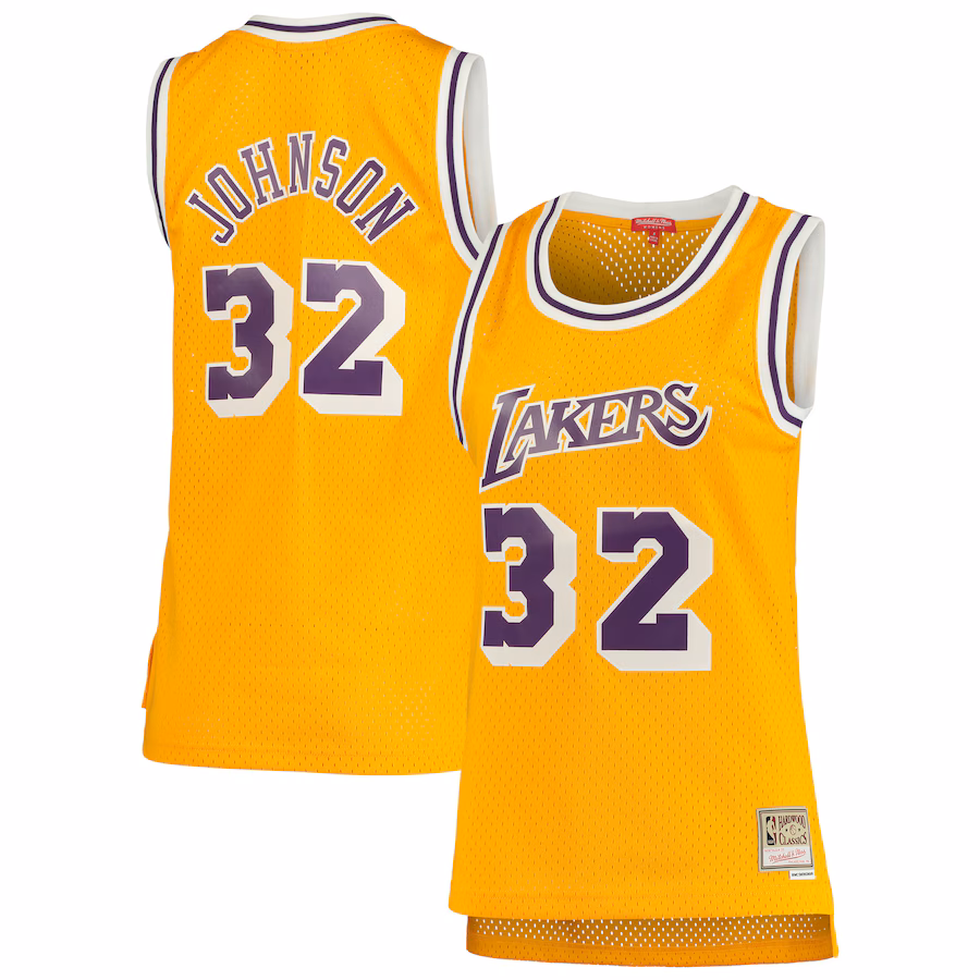 Women's Los Angeles Lakers Magic Johnson Mitchell & Ness Gold 1984/85 Hardwood Classics Swingman Jersey - ujerseystore