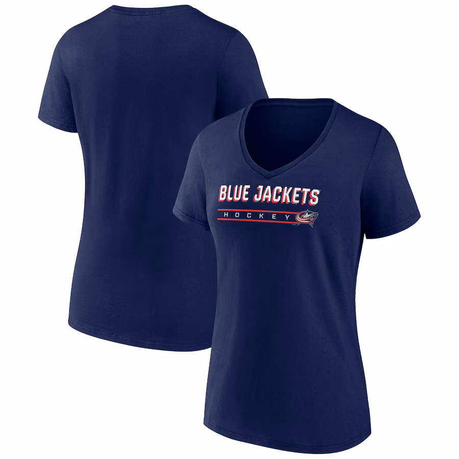 Women's Columbus Blue Jackets Fanatics Navy V-Neck T-Shirt - ujerseystore