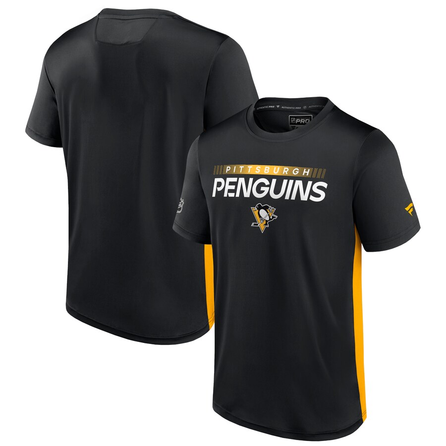 Men's Pittsburgh Penguins Fanatics Black/Gold Authentic Pro Rink Tech T-Shirt - ujerseystore