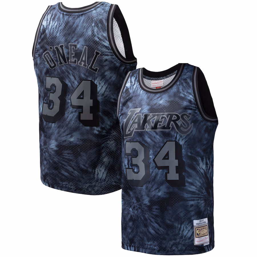 Men's Los Angeles Lakers Shaquille O'Neal Mitchell & Ness Black Hardwood Classics 1996/97 Tie-Dye Swingman Jersey - ujerseystore