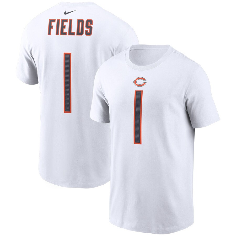 Men's Chicago Bears Justin Fields Nike White Player Name & Number T-Shirt - ujerseystore