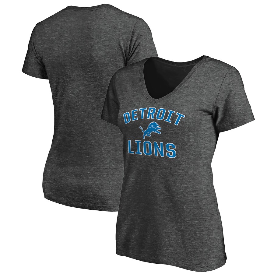 Women's Detroit Lions Charcoal Victory Arch Team V-Neck T-Shirt - ujerseystore