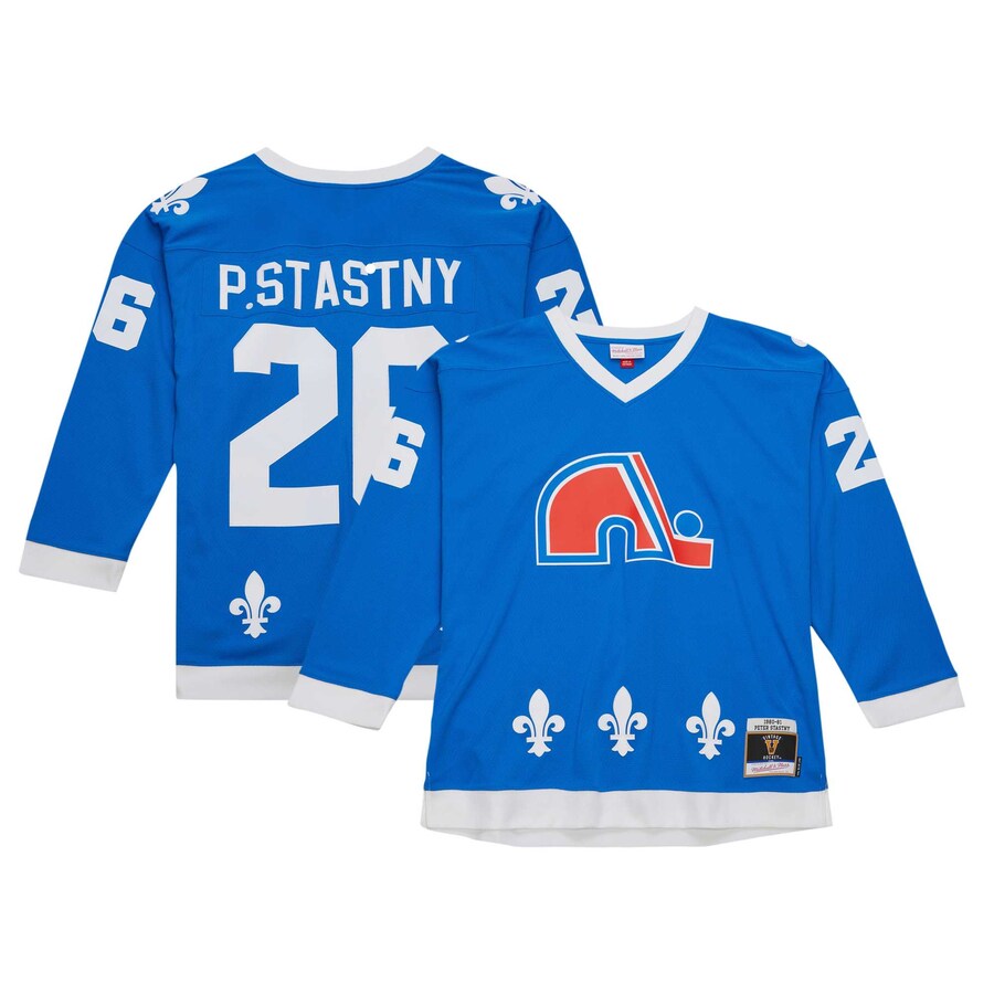 Men's Quebec Nordiques Peter Stastny Mitchell & Ness Blue 1980 Blue Line Player Jersey - ujerseystore