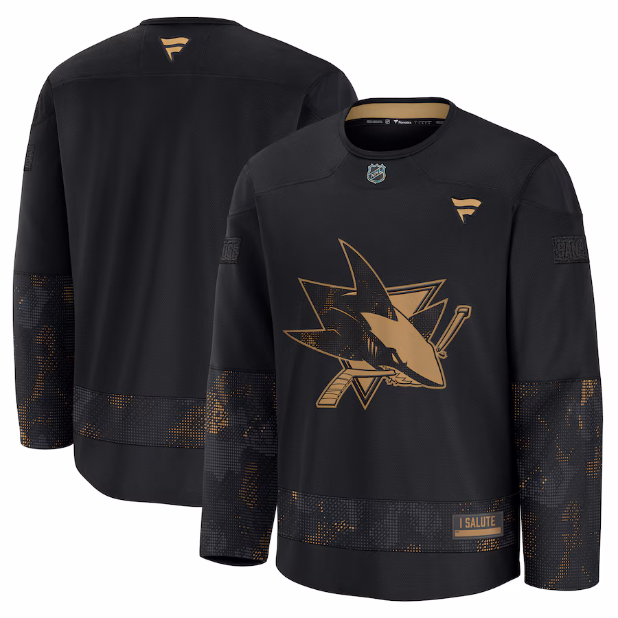 Men's San Jose Sharks Fanatics Black 2024 Military Appreciation Practice Jersey - ujerseystore