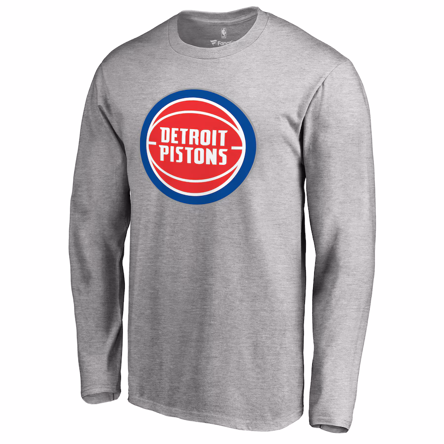 Men's Detroit Pistons Heather Gray Primary Logo Long Sleeve T-Shirt - ujerseystore