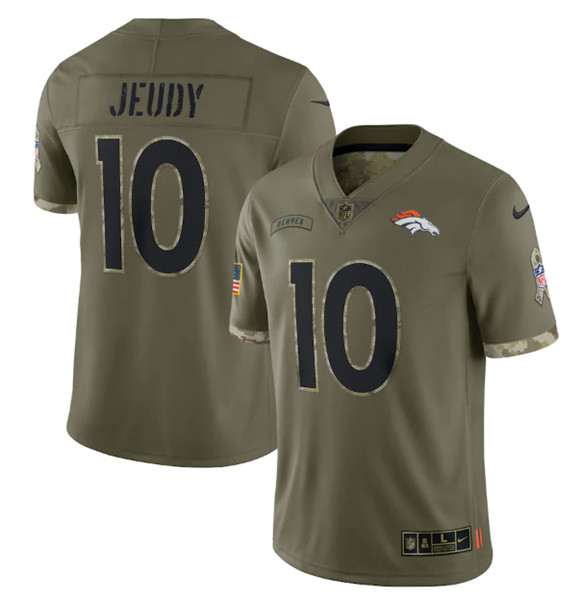 Men's Denver Broncos #10 Jerry Jeudy 2022 Olive Salute To Service Limited Stitched Jersey - ujerseystore