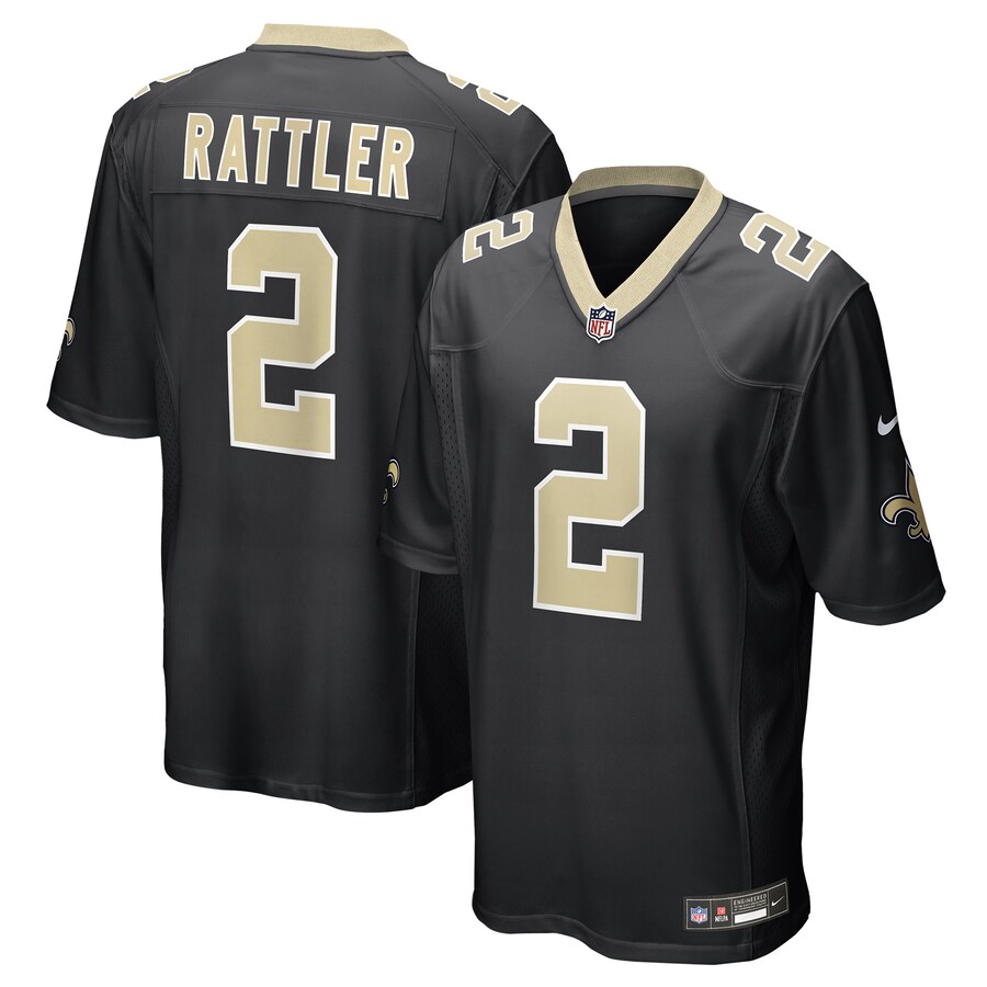 Men's New Orleans Saints Spencer Rattler Nike Black Team Game Jersey - ujerseystore
