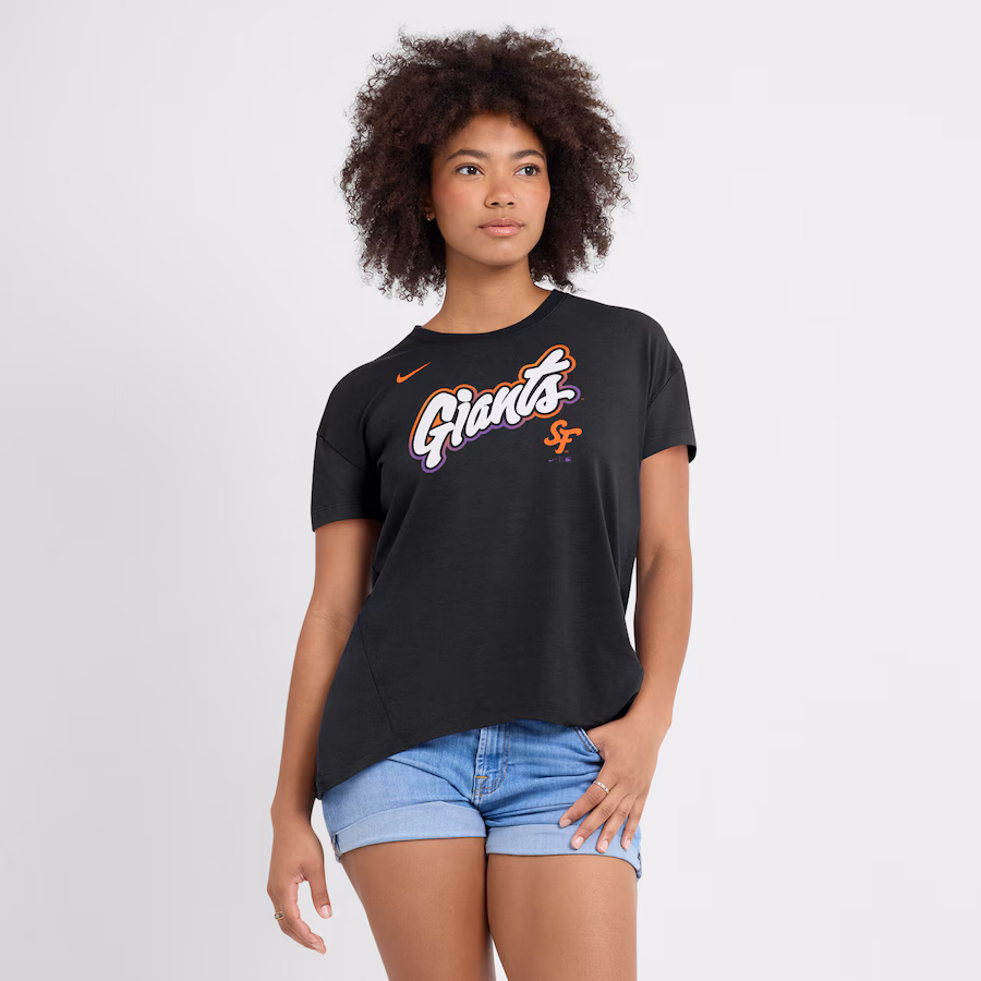 Women's San Francisco Giants Nike Black 2025 City Connect Flowy Fashion Tri-Blend Performance T-Shirt - ujerseystore