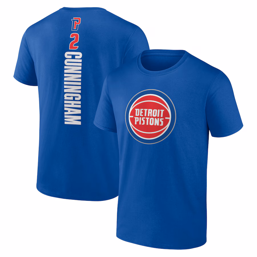 Men's Detroit Pistons Cade Cunningham Blue Playmaker Name & Number T-Shirt - ujerseystore