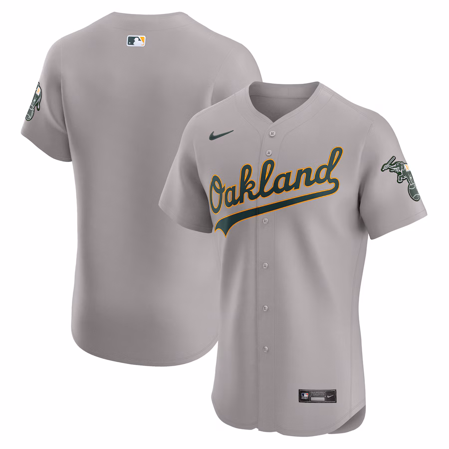 Men's Oakland Athletics  Nike Gray Road Vapor Premier Elite Patch Jersey - ujerseystore