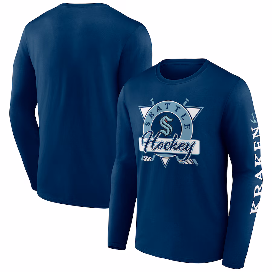 Men's Seattle Kraken Fanatics Deep Sea Blue Rinkside Long Sleeve T-Shirt - ujerseystore