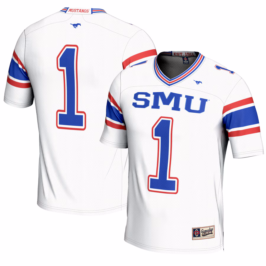 Youth GameDay Greats #1 White SMU Mustangs Endzone Football Jersey - ujerseystore