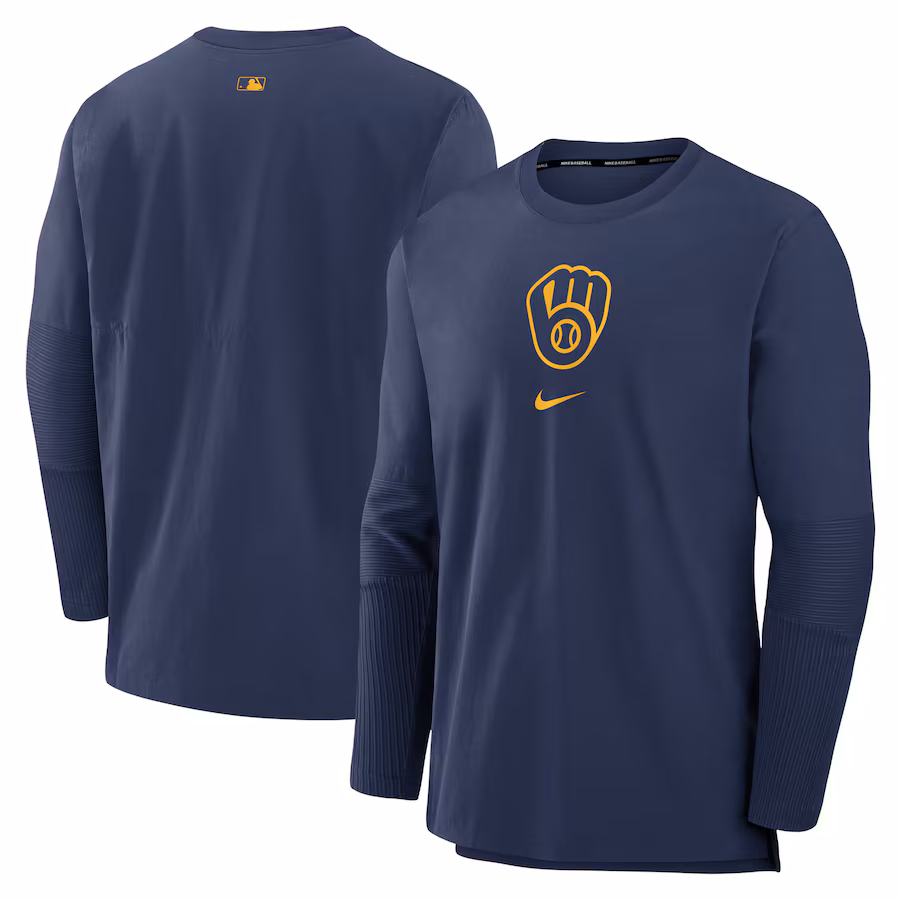 Men's Milwaukee Brewers Nike Navy Authentic Collection Player Performance Pullover Sweatshirt - ujerseystore