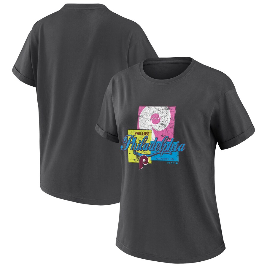 Women's Philadelphia Phillies WEAR by Erin Andrews Charcoal Domestic Box Color Boyfriend T-Shirt - ujerseystore