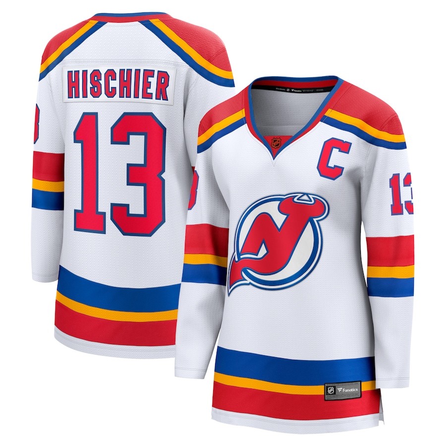 Women's New Jersey Devils Nico Hischier Fanatics White Captain Patch Special Edition 2.0 Breakaway Player Jersey - ujerseystore
