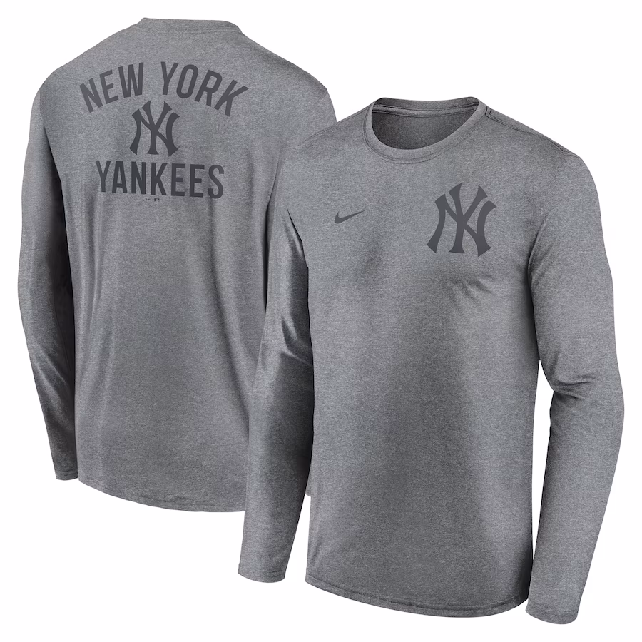 Men's New York Yankees Nike Heather Charcoal 2-Hit Legend Performance Long Sleeve T-Shirt - ujerseystore