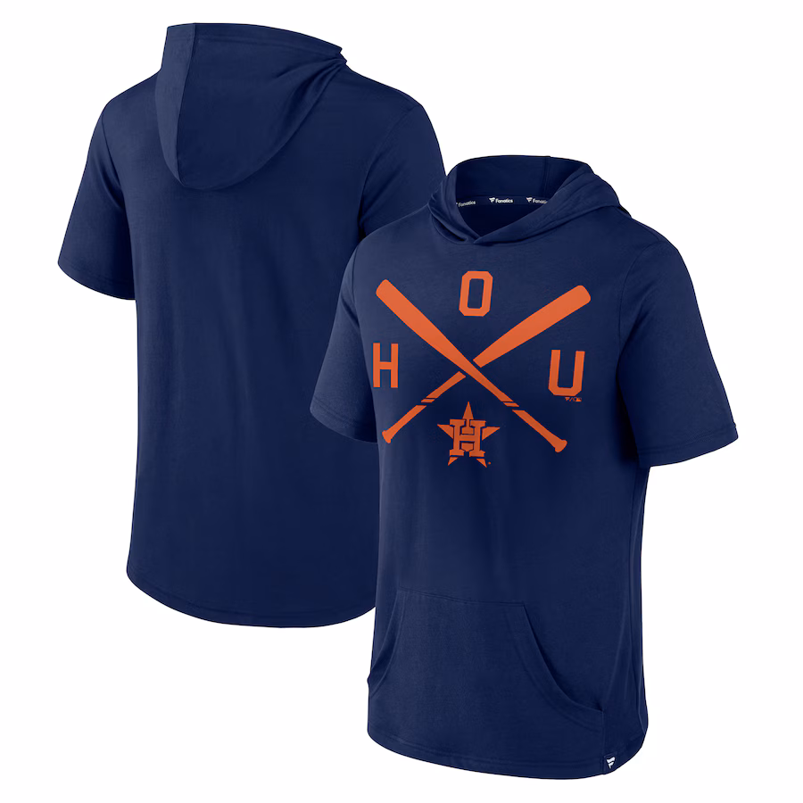 Men's Houston Astros Fanatics Navy Iconic Rebel Short Sleeve Hooded Top - ujerseystore