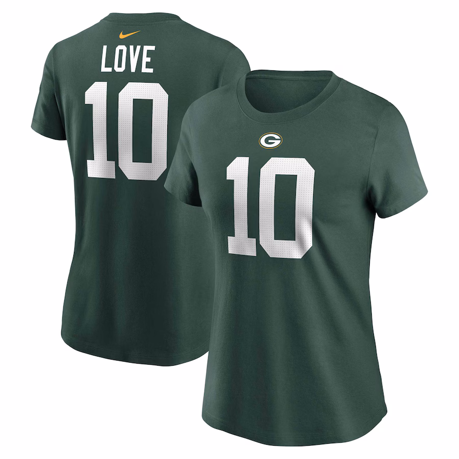Women's Green Bay Packers Jordan Love Nike Green Player Name & Number T-Shirt - ujerseystore