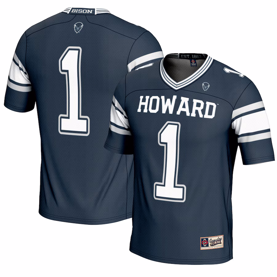 Youth GameDay Greats #1 Navy Howard Bison Endzone Football Jersey - ujerseystore