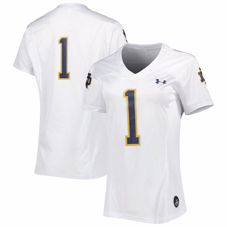 Women's Under Armour #1 White Notre Dame Fighting Irish Replica Football Jersey - ujerseystore