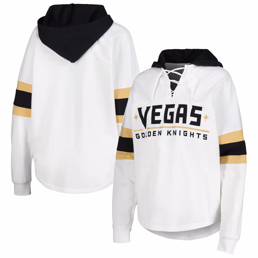 Women's Vegas Golden Knights G-III 4Her by Carl Banks White/Black Goal Zone Long Sleeve Lace-Up Hoodie T-Shirt - ujerseystore