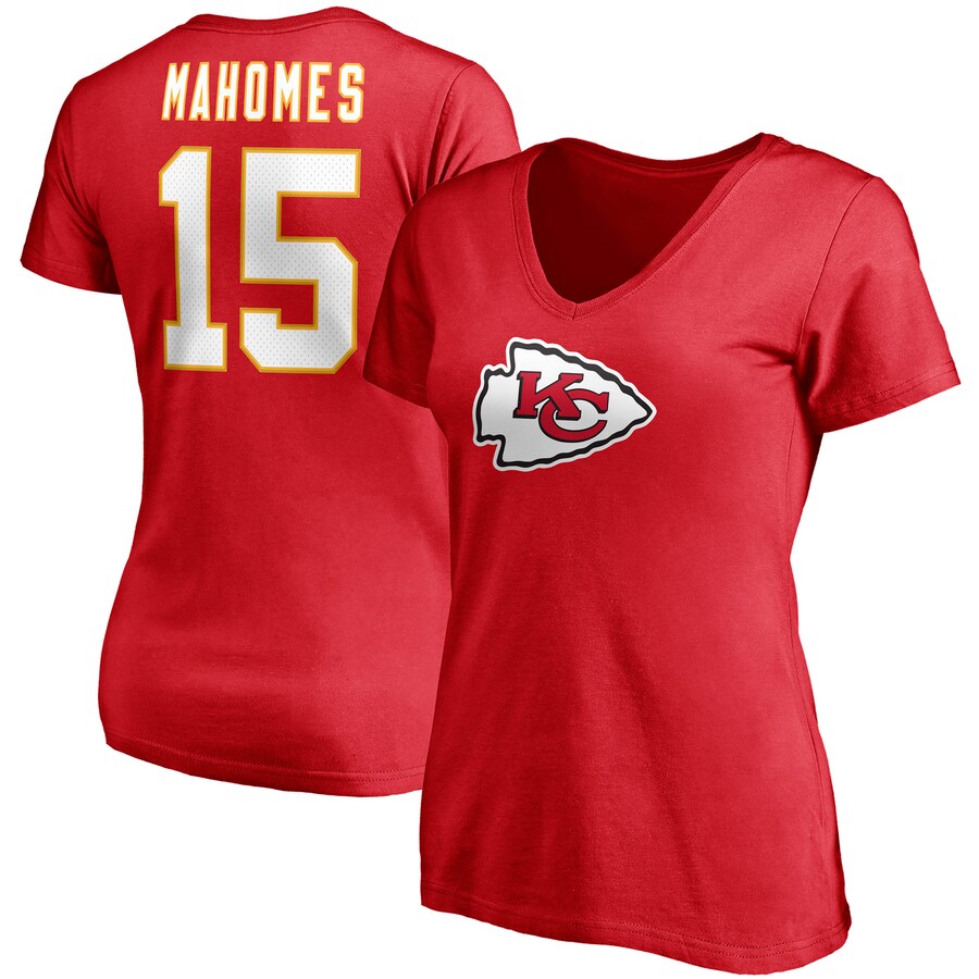 Women's Kansas City Chiefs Patrick Mahomes Fanatics Red Player Icon Name & Number V-Neck T-Shirt - ujerseystore