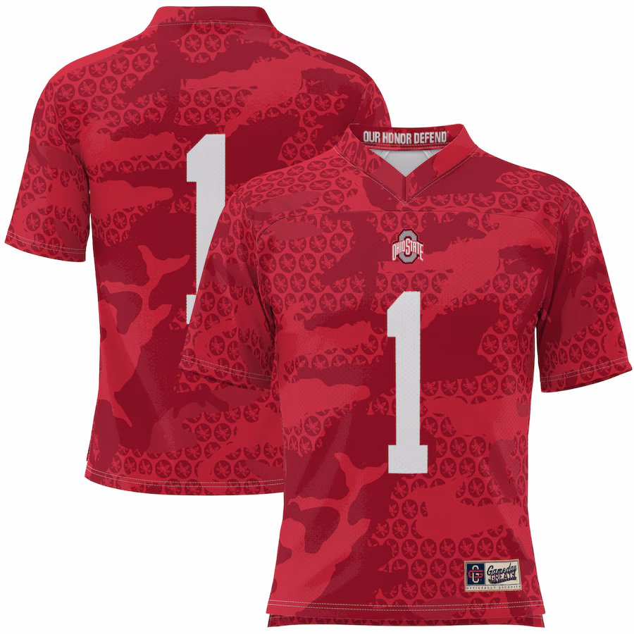Youth GameDay Greats #1 Scarlet Ohio State Buckeyes Camo Football Jersey - ujerseystore