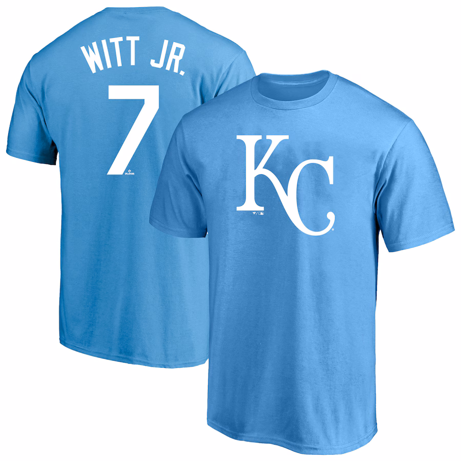 Men'sKansas City Royals Bobby Witt Jr. Profile Royal Big & Tall Player Name & Number T-Shirt - ujerseystore