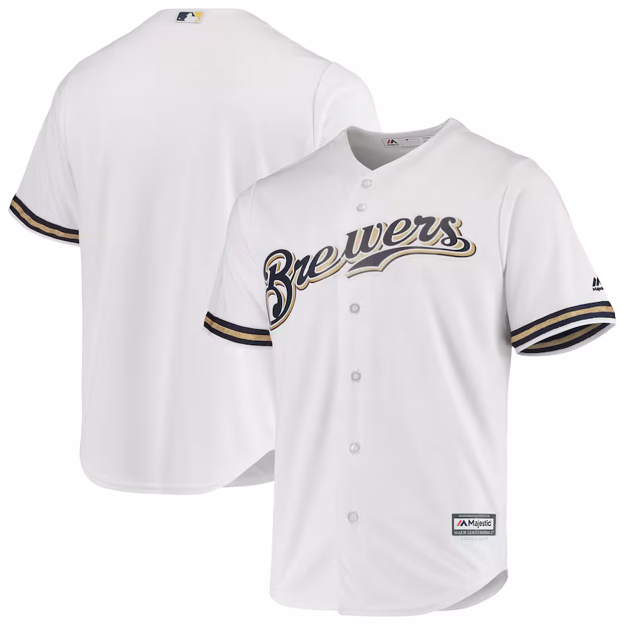 Men's Milwaukee Brewers Majestic White Home Official Cool Base Jersey - ujerseystore