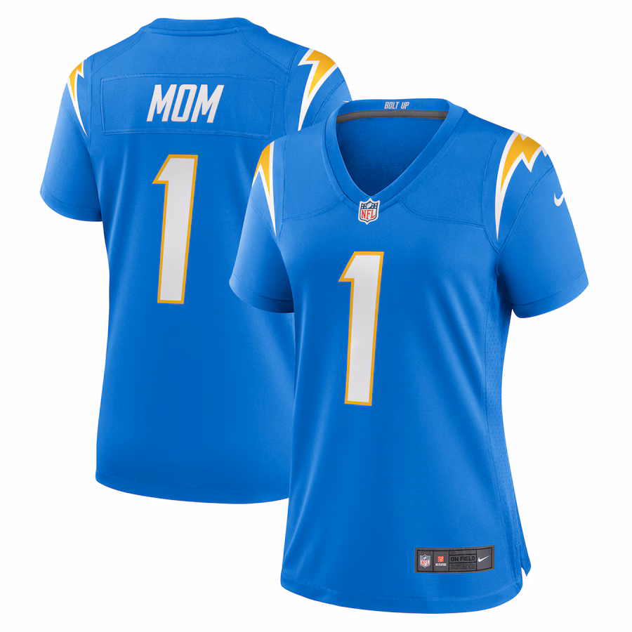 Women's Los Angeles Chargers Number 1 Mom Nike Powder Blue Game Jersey - ujerseystore