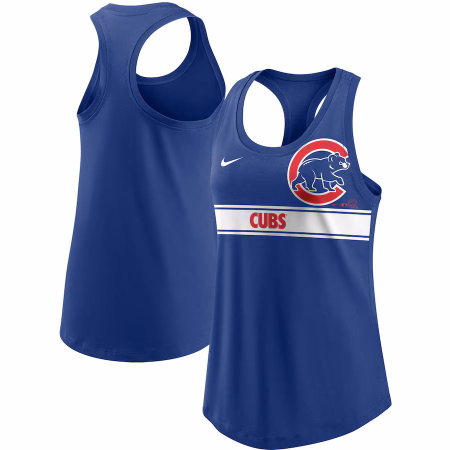 Women's Chicago Cubs Nike Royal Cropped Logo Performance Racerback Tank Top - ujerseystore
