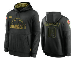Men's Los Angeles Chargers #10 Justin Herbert Black 2020 Salute To Service Sideline Performance Pullover Hoodie - ujerseystore