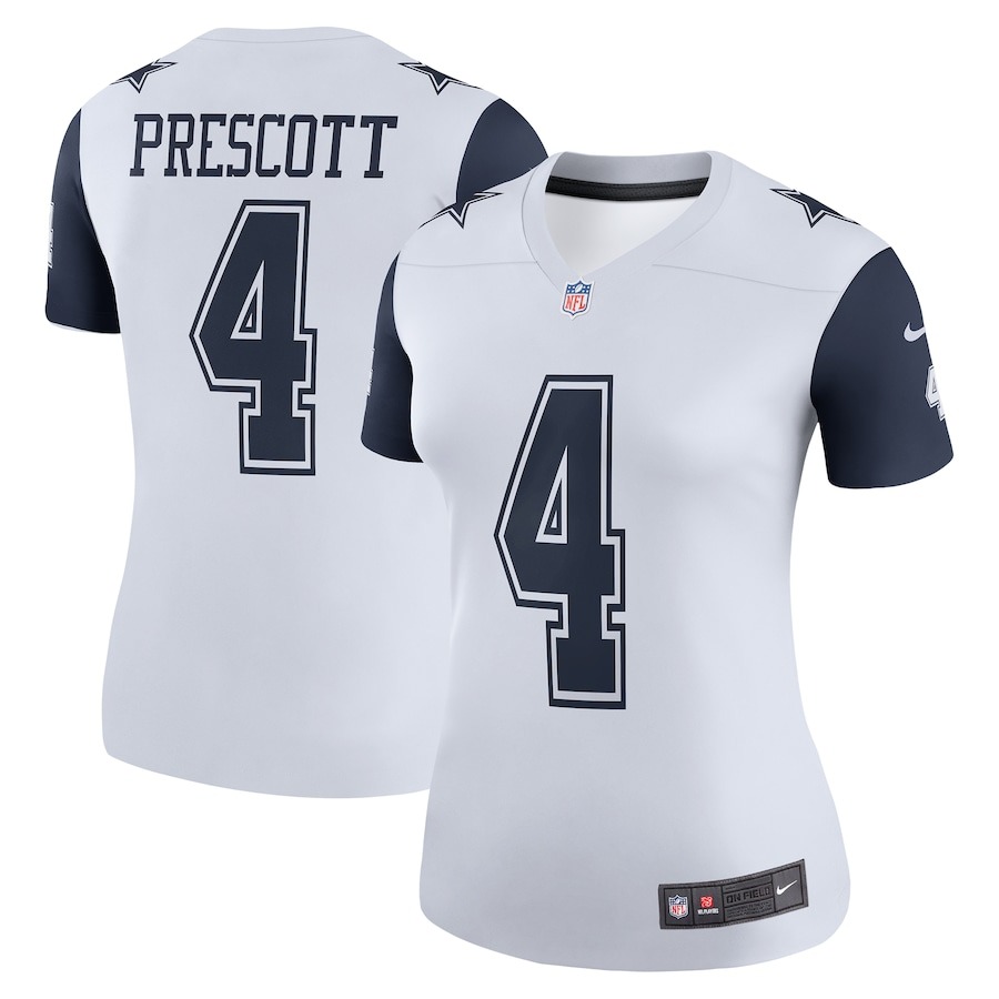 Women's Dallas Cowboys Dak Prescott Nike White Color Rush Legend Player Jersey - ujerseystore