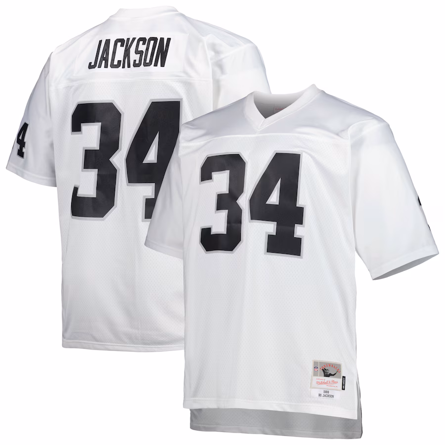 Men's Las Vegas Raiders Bo Jackson Mitchell & Ness White Big & Tall 1988 Retired Player Replica Jersey - ujerseystore