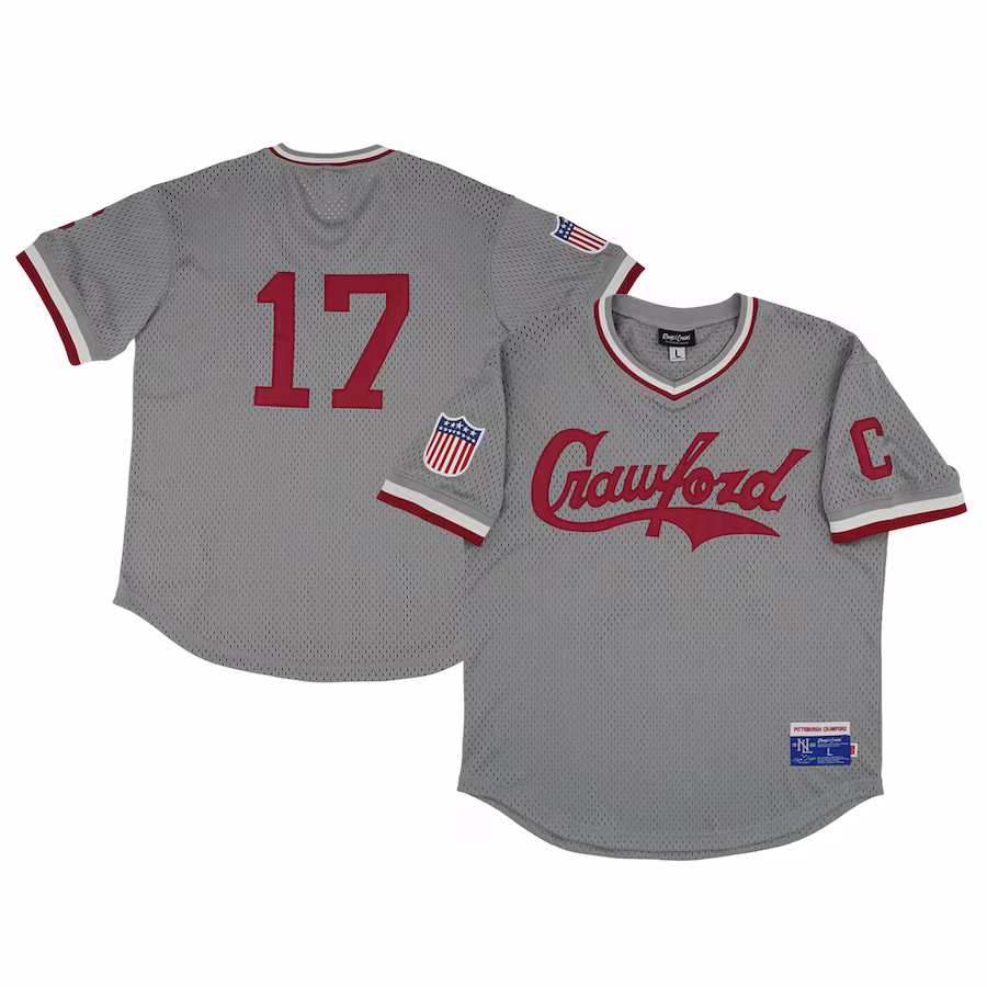 Men's Pittsburgh Crawfords #17 Rings & Crwns Gray Mesh Replica V-Neck Jersey - ujerseystore