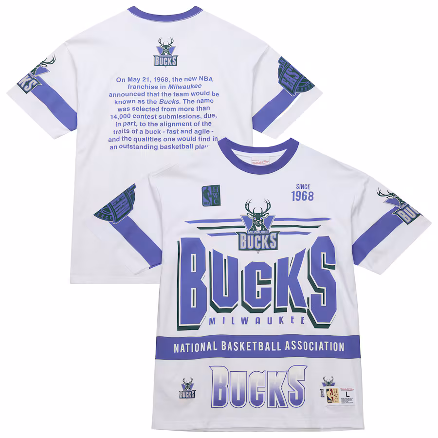 Unisex Milwaukee Bucks  Mitchell & Ness White Hardwood Classics Vintage Team Origins Premium T-Shirt - ujerseystore