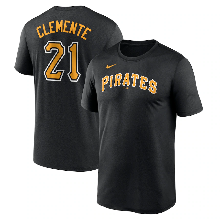 Men's Pittsburgh Pirates Roberto Clemente Nike Black Legend Name and Number Home T-Shirt - ujerseystore
