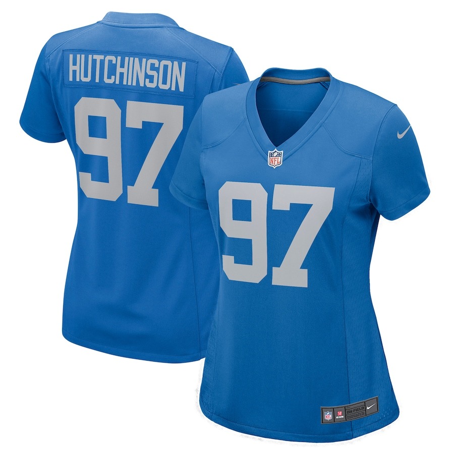Women's Detroit Lions Aidan Hutchinson Nike Blue Player Jersey - ujerseystore