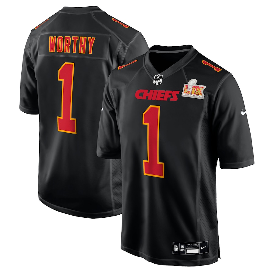 Men's Kansas City Chiefs Xavier Worthy Nike Carbon Black Super Bowl LIX Fashion Game Jersey - ujerseystore