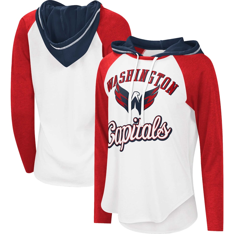 Women's Washington Capitals G-III Sports by Carl Banks White/Heather Red MVP Raglan Lightweight Hooded T-Shirt - ujerseystore