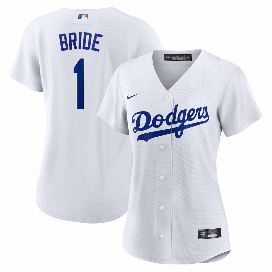 Women's Los Angeles Dodgers Nike White #1 Bride Home Replica Jersey - ujerseystore