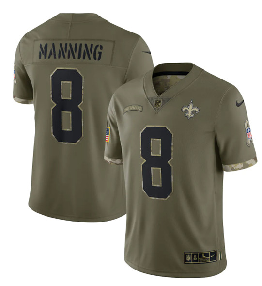 Men's New Orleans Saints #8 Archie Manning 2022 Olive Salute To Service Limited Stitched Jersey - ujerseystore