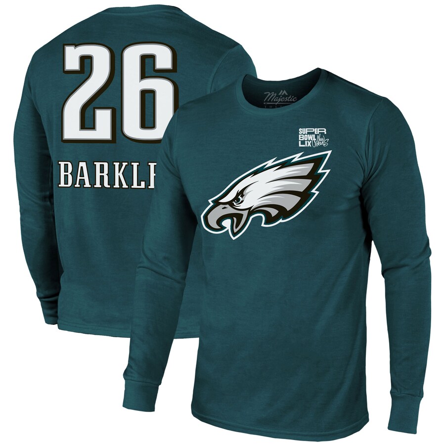 Men's Philadelphia Eagles Saquon Barkley Majestic Threads Midnight Green Super Bowl LIX Player Name & Number Tri-Blend Long Sleeve T-Shirt - ujerseystore