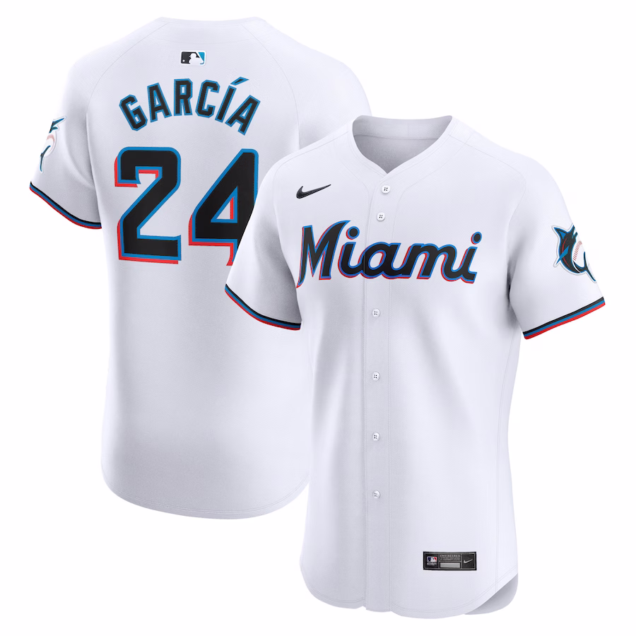 Men's Miami Marlins Avisail Garcia Nike White Home Elite Player Jersey - ujerseystore
