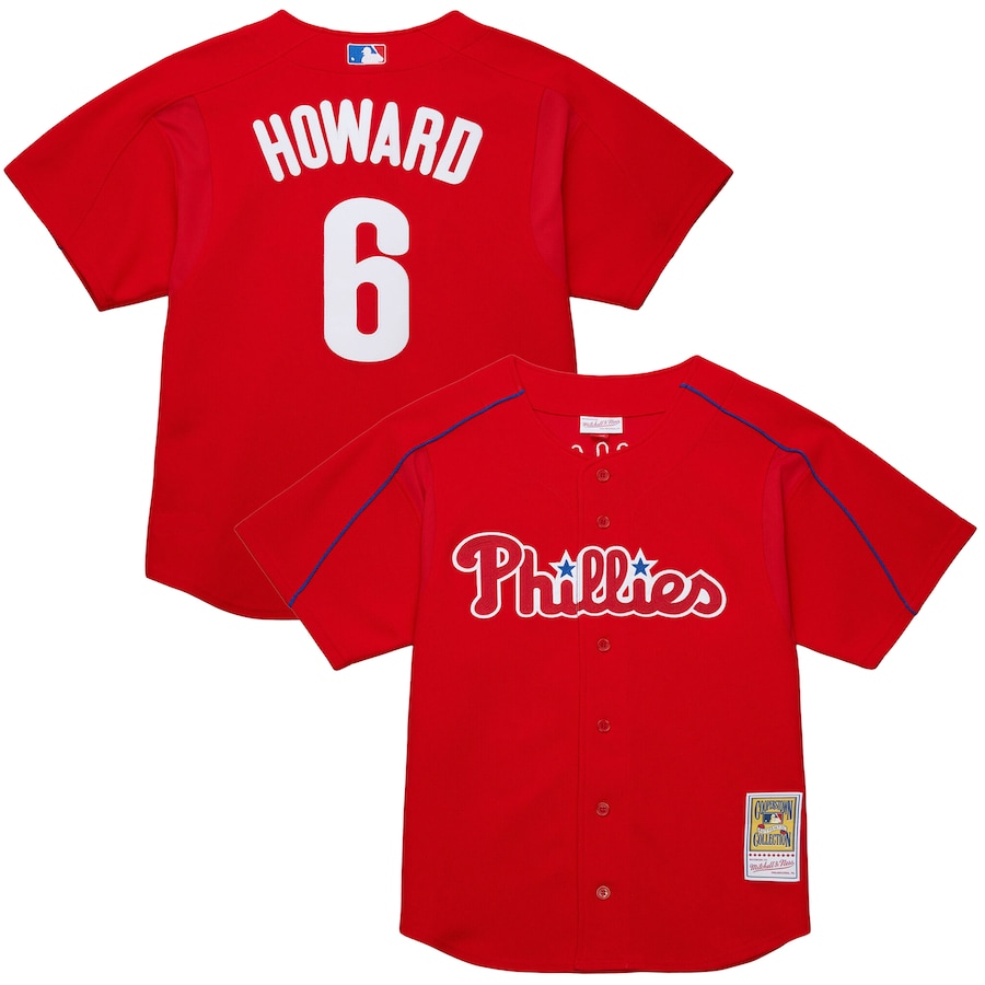 Men's Philadelphia Phillies Ryan Howard Mitchell & Ness Red Cooperstown Collection Batting Practice Jersey - ujerseystore