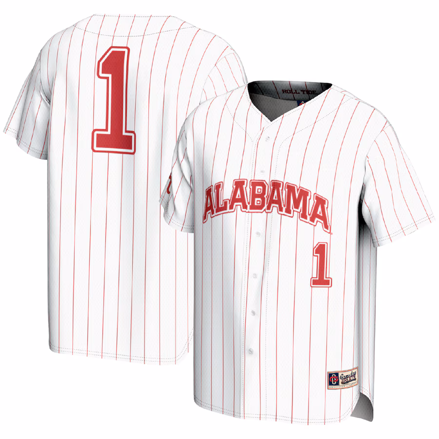 #1 Alabama Crimson Tide GameDay Greats Lightweight Baseball Fashion Jersey - White - ujerseystore