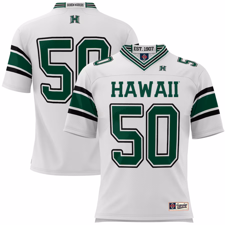 Youth GameDay Greats #50 White Hawaii Rainbow Warriors Football Jersey - ujerseystore