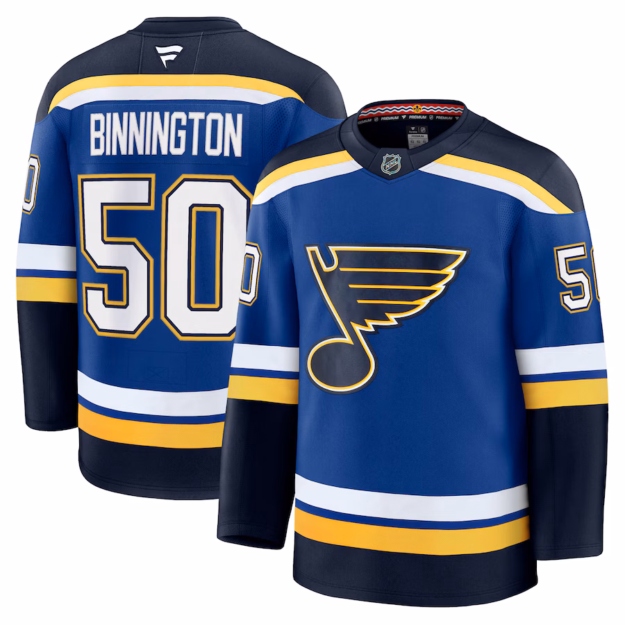 Men's St. Louis Blues Jordan Binnington Fanatics Blue Home Premium Jersey - ujerseystore