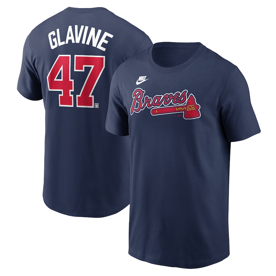Men's Atlanta Braves Tom Glavine Nike Navy Fuse Name & Number T-Shirt - ujerseystore